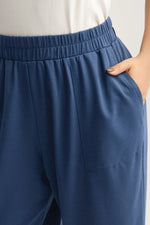 Sail Blue Plus Size Elastic Waist Asymmetrical Hem Loose Capris Pants - MarkoFit