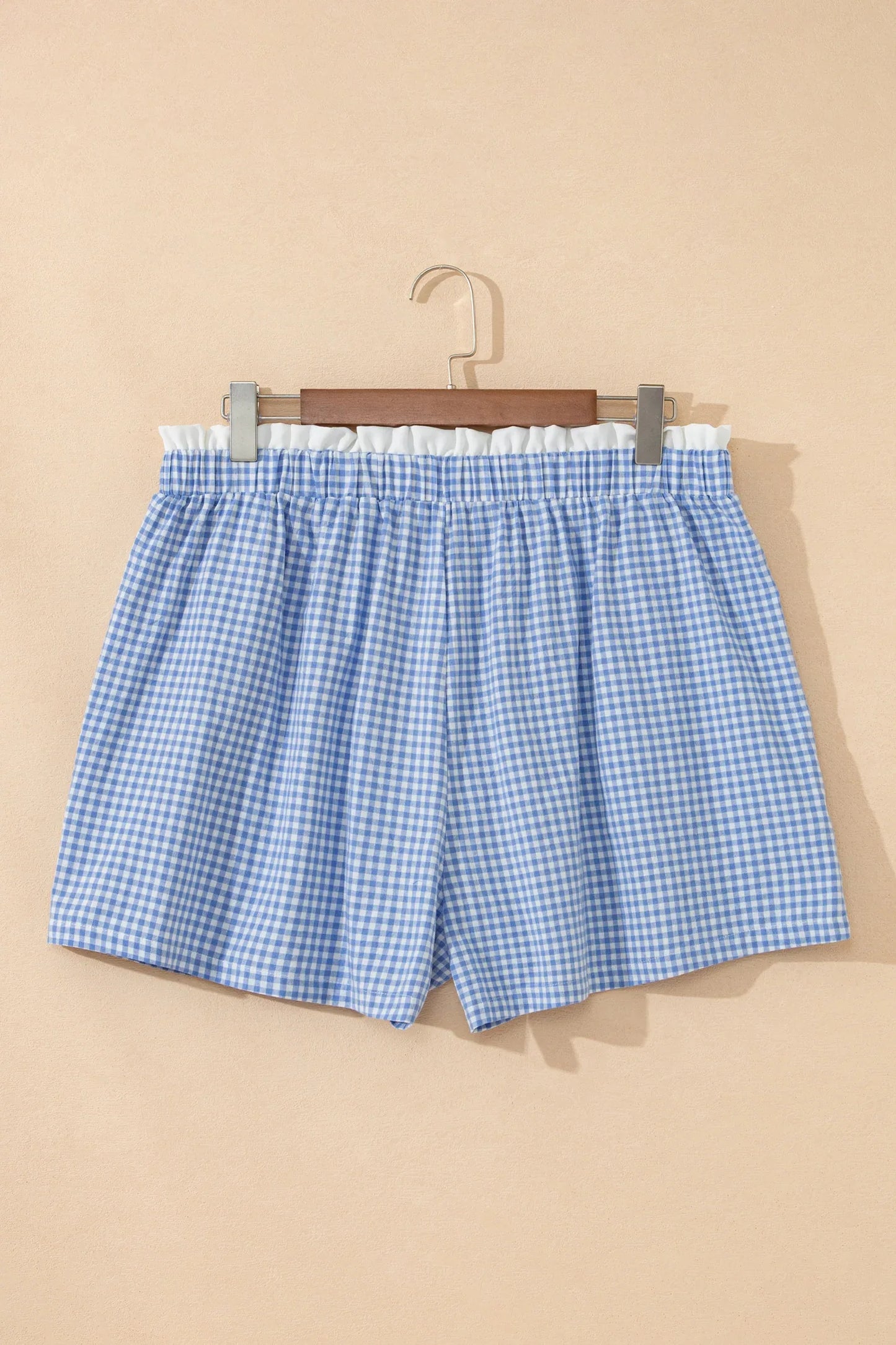 Sky Blue Contrast Trim Plaid Print Plus Size Shorts - MarkoFit