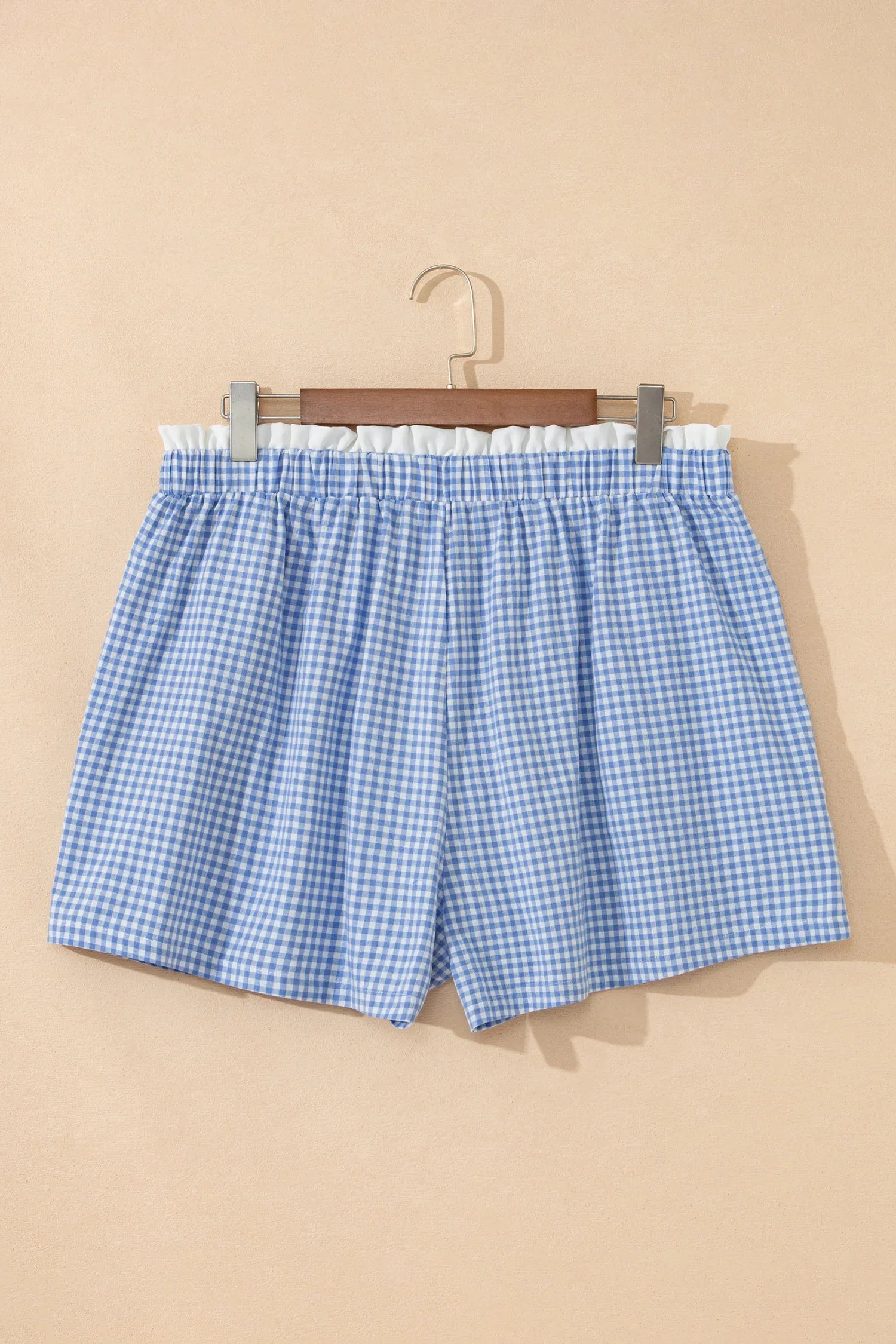 Sky Blue Contrast Trim Plaid Print Plus Size Shorts - MarkoFit