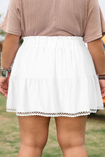 White Plus Size Frilled Elastic Waist Lace Trim Boho Ruffled Shorts - MarkoFit