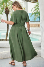 Four Leaf Clover Surplice Neckline Shirred High Waist Plus Size Maxi Dress - MarkoFit