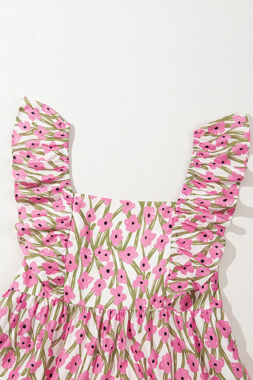 Pink Plus Size Ruffle Trim Square Neck High Waist Floral Maxi Dress - MarkoFit