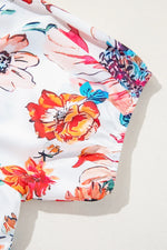 White Floral Square Neck Puff Sleeve Flowy Plus Size Midi Dress - MarkoFit