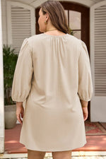 Parchment Notched Neck Scallop Detail Plus Size Mini Dress - MarkoFit