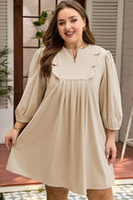 Parchment Notched Neck Scallop Detail Plus Size Mini Dress - MarkoFit