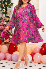 Rose Plus Size Abstract Floral Print Pleated Loose Dress - MarkoFit