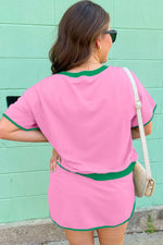 Bonbon Plus Size Contrast Trim T Shirt and Skirt Two Piece Set - MarkoFit