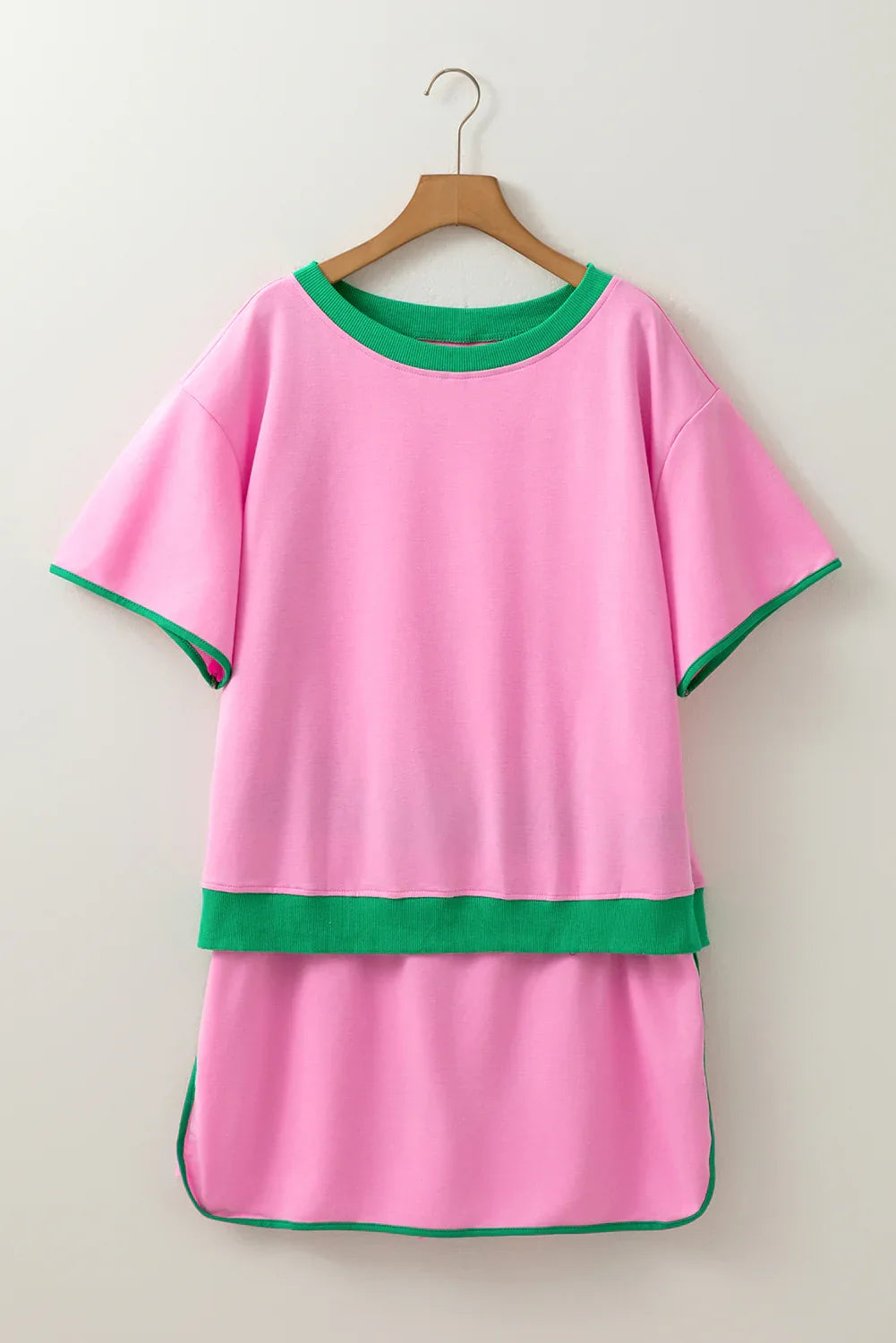 Bonbon Plus Size Contrast Trim T Shirt and Skirt Two Piece Set - MarkoFit