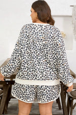 Khaki Plus Size Leopard Loose Pullover Casual Shorts 2pcs Outfit - MarkoFit