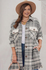 Gray Plus Size Macrame Plaid Coat - MarkoFit