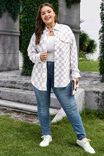 Khaki Plus Size Checkered Buttoned Down Casual Western Jacket - MarkoFit