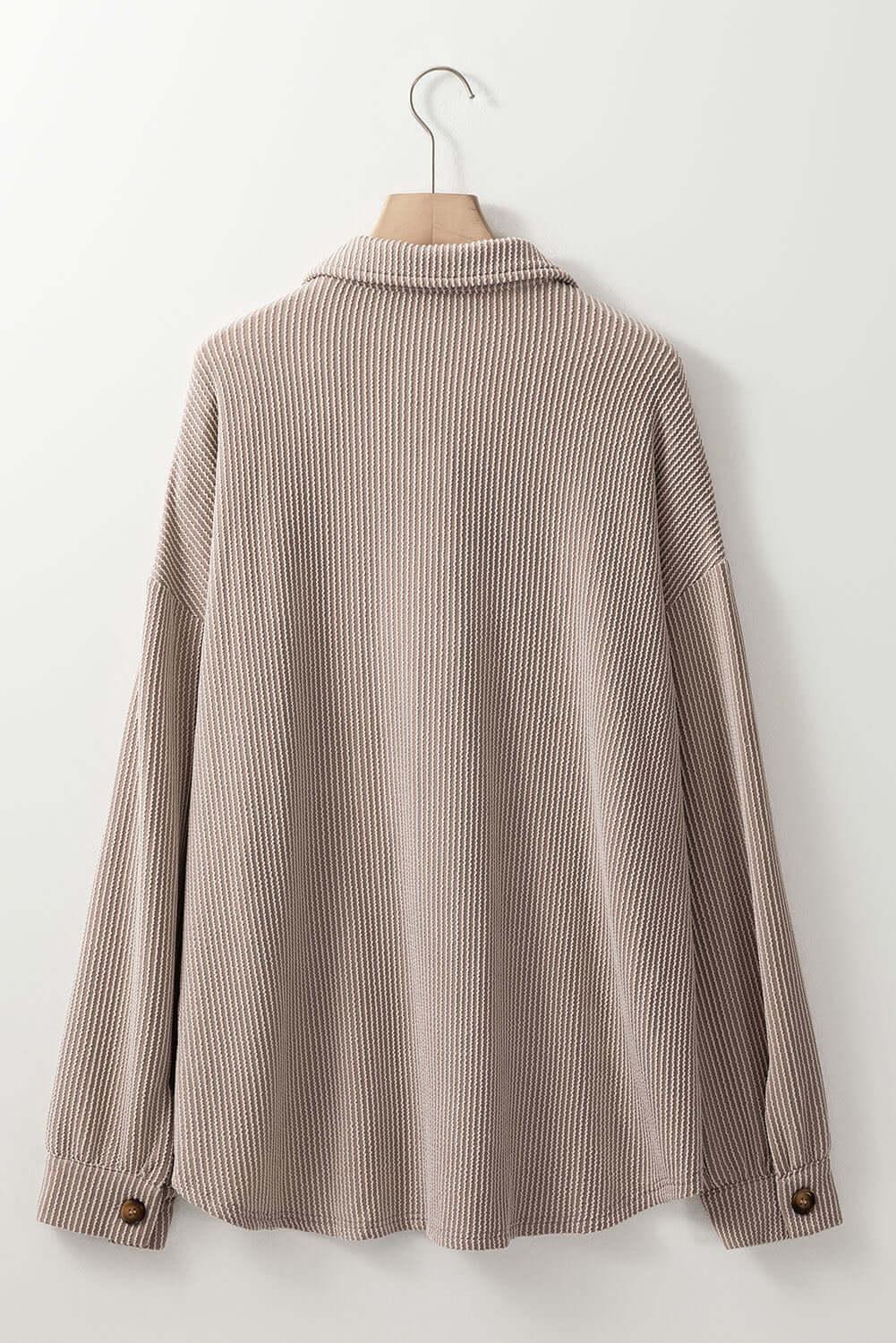 Smoke Gray Solid Corded Drop Shoulder Plus Size Shacket - MarkoFit