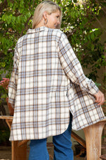 White Plaid Print Tunic Plus Size Shacket with Slits - MarkoFit