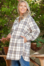 White Plaid Print Tunic Plus Size Shacket with Slits - MarkoFit
