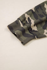Apricot Camo Print Patchwork Sleeve Raw Hem Plus Size Sweatshirt - MarkoFit