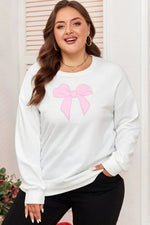 Beige Big Bow Accent Plus Size Drop Shoulder Sweatshirt - MarkoFit