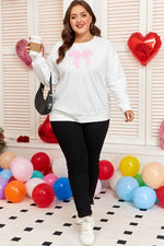 Beige Big Bow Accent Plus Size Drop Shoulder Sweatshirt - MarkoFit