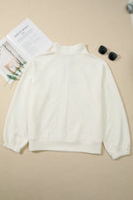 Beige Plus Size Rhombus Texture Contrast Striped Collar Baggy Sweatshirt - MarkoFit