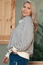 Black Plus Size Two Tone Contrast Collared Pullover Sweatshirt - MarkoFit