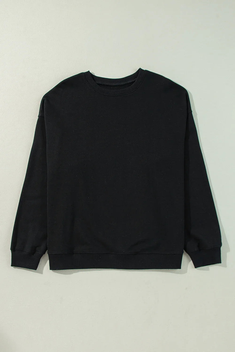 Black Solid Crew Neck Drop Shoulder Plus Size Sweatshirt - MarkoFit