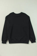 Black Solid Crew Neck Drop Shoulder Plus Size Sweatshirt - MarkoFit