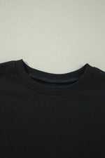 Black Solid Crew Neck Drop Shoulder Plus Size Sweatshirt - MarkoFit