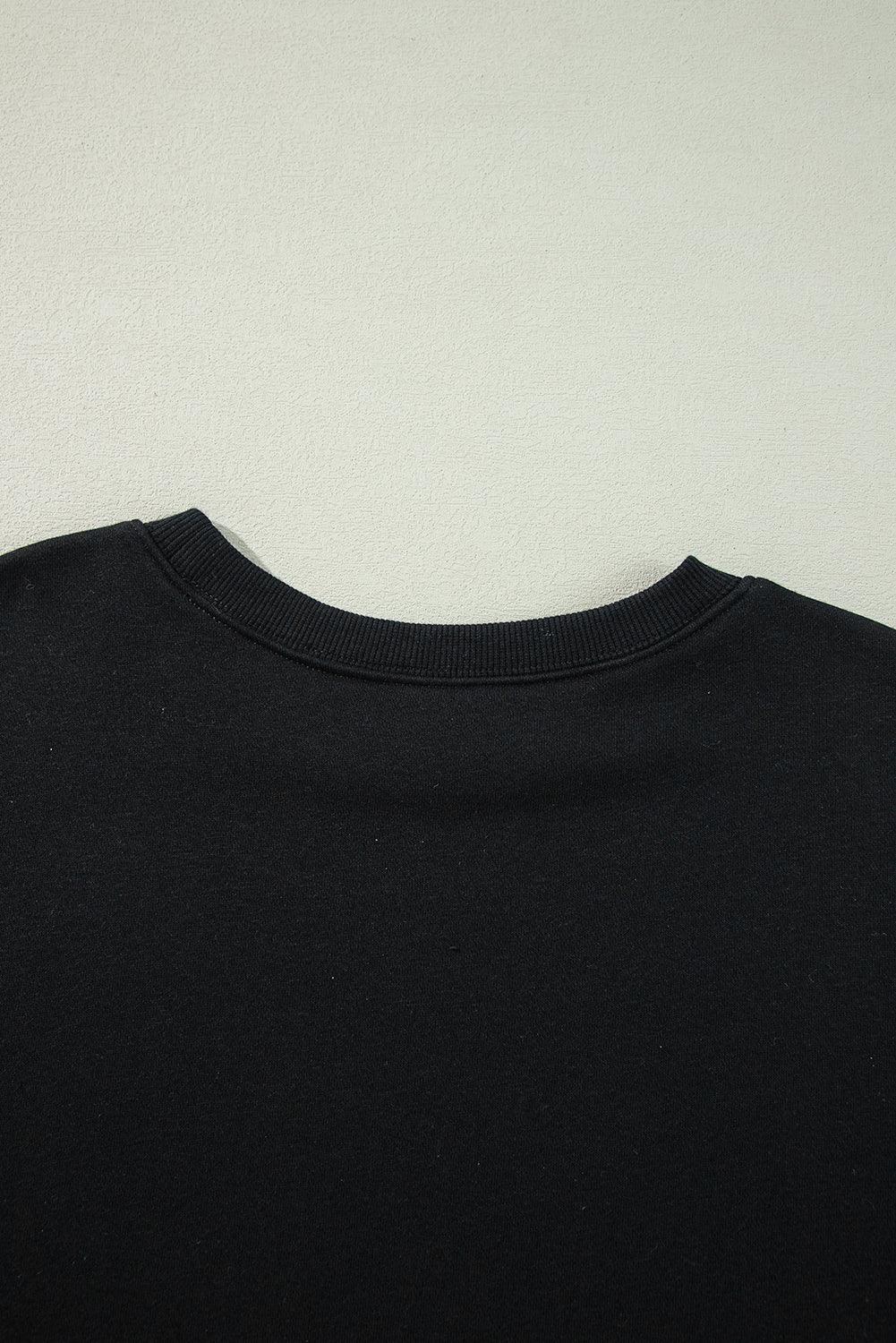 Black Solid Crew Neck Drop Shoulder Plus Size Sweatshirt - MarkoFit