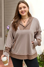 Goat Waffle Contrast Patchwork Plus Size Pocketed Hoodie - MarkoFit