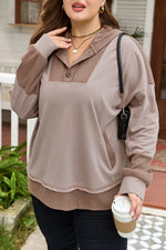 Goat Waffle Contrast Patchwork Plus Size Pocketed Hoodie - MarkoFit
