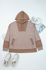 Goat Waffle Contrast Patchwork Plus Size Pocketed Hoodie - MarkoFit