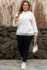 Gray Floral Print Plus Size Loose Hoodie - MarkoFit