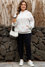 Gray Floral Print Plus Size Loose Hoodie - MarkoFit
