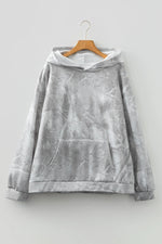 Gray Plus Size Camouflage Woodland Print Oversized Sporty Hoodie - MarkoFit