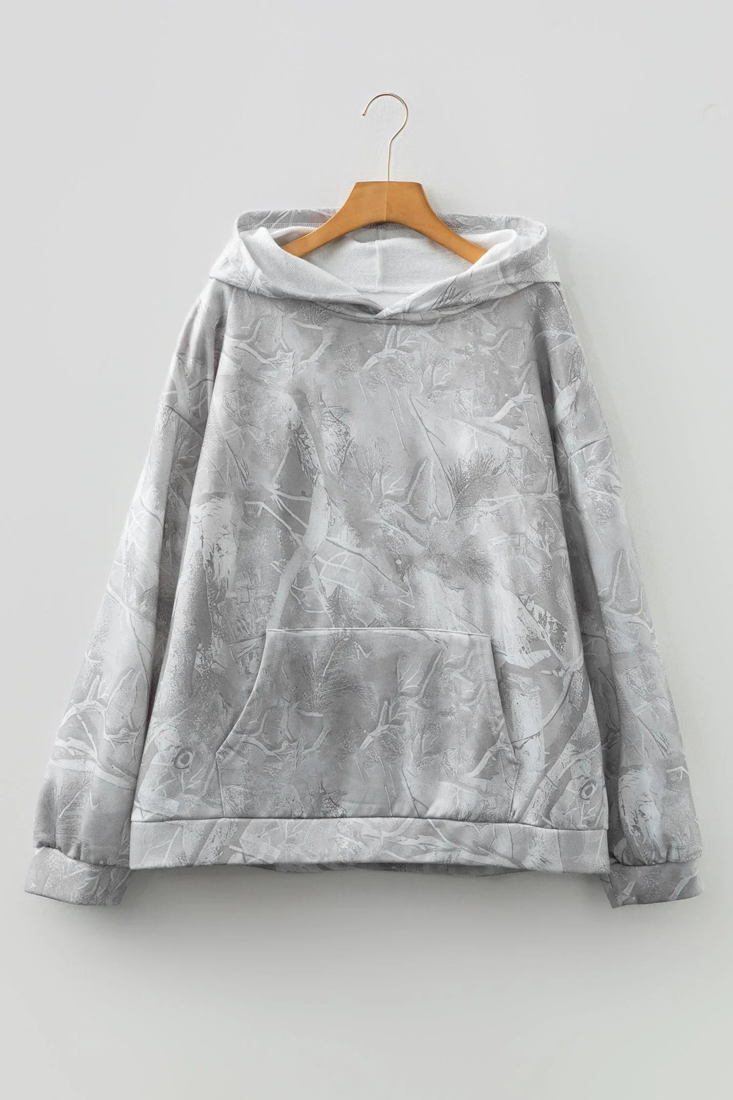 Gray Plus Size Camouflage Woodland Print Oversized Sporty Hoodie - MarkoFit