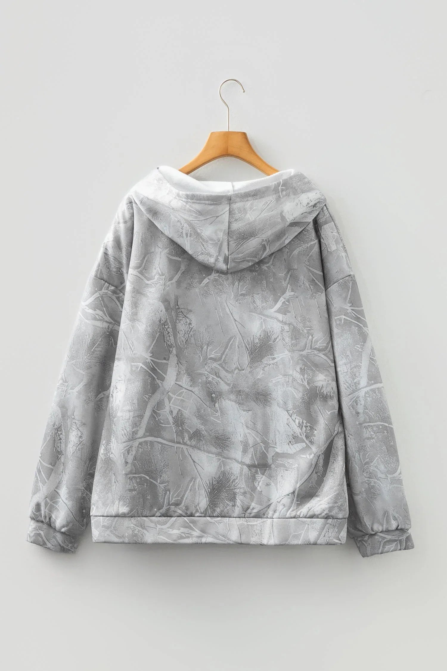 Gray Plus Size Camouflage Woodland Print Oversized Sporty Hoodie - MarkoFit