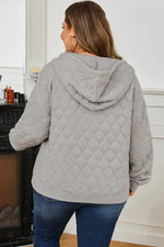 Gray Quilted Quarter Zip Plus Size Hoodie - MarkoFit