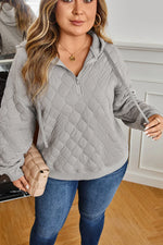 Gray Quilted Quarter Zip Plus Size Hoodie - MarkoFit