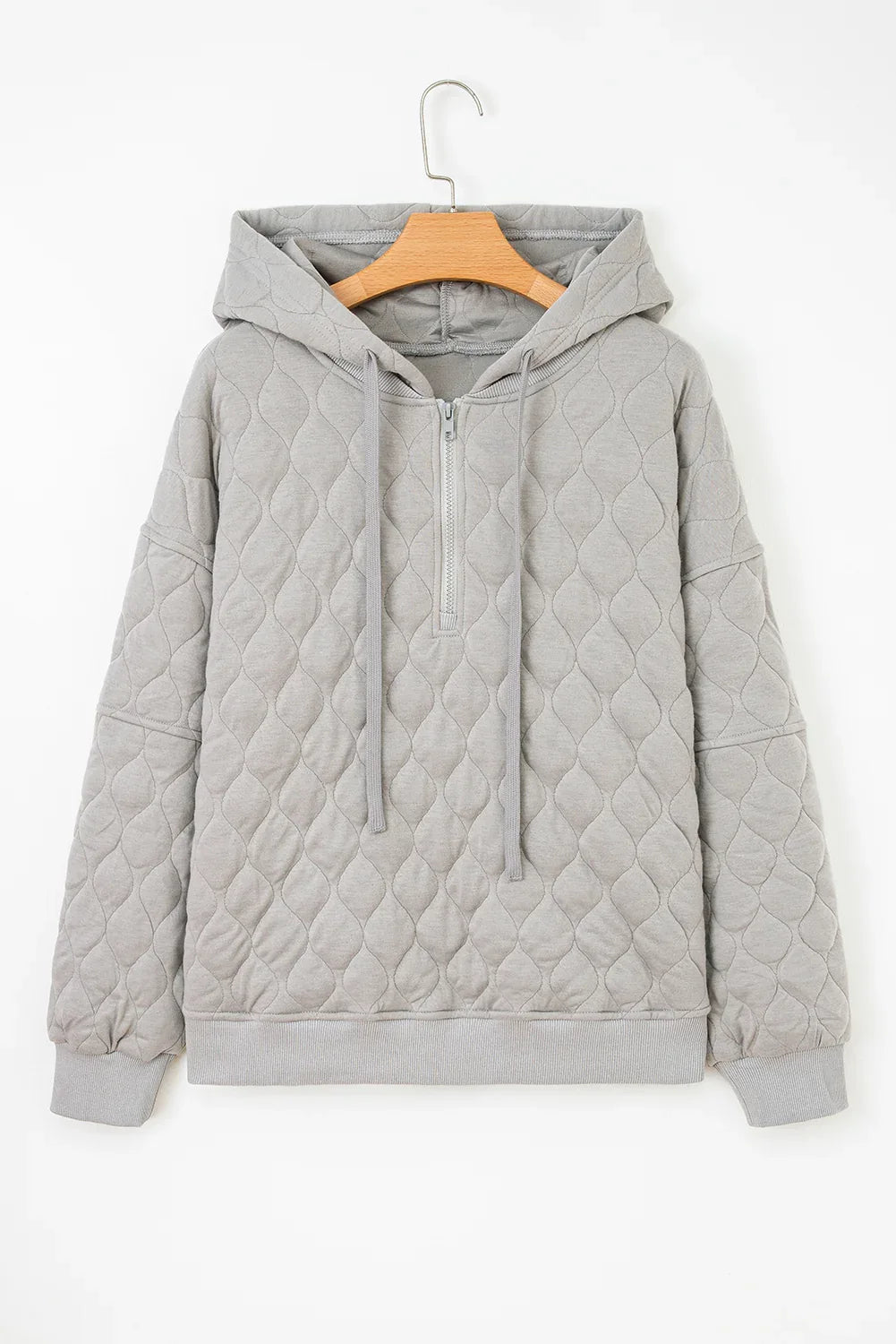 Gray Quilted Quarter Zip Plus Size Hoodie - MarkoFit