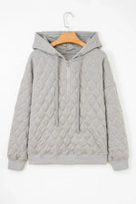 Gray Quilted Quarter Zip Plus Size Hoodie - MarkoFit