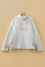 Gray Camo Leaves Patchwork Zipped Collar Pullover Plus Size Sweatshirt - MarkoFit