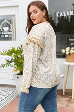 Khaki Plus Size Ruffled Arm Leopard Sweatshirt - MarkoFit