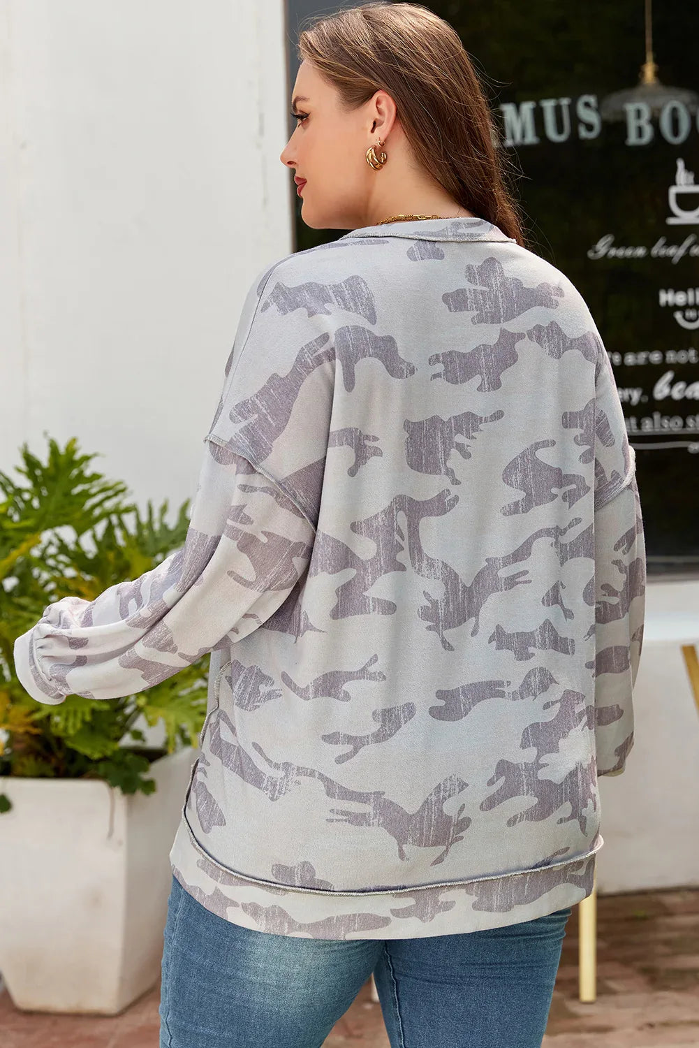 Multicolour Camouflage Print Round Neck Plus Size Sweatshirt - MarkoFit