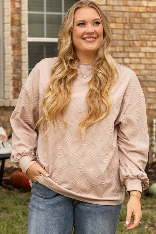 Parchment Plus Size Textured Drop Shoulder Crew Neck Sweatshirt - MarkoFit