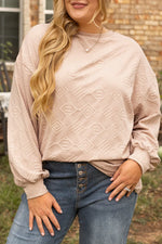 Parchment Plus Size Textured Drop Shoulder Crew Neck Sweatshirt - MarkoFit