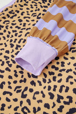 Purple Leopard Striped Patchwork Plus Size Loose Sweatshirt - MarkoFit