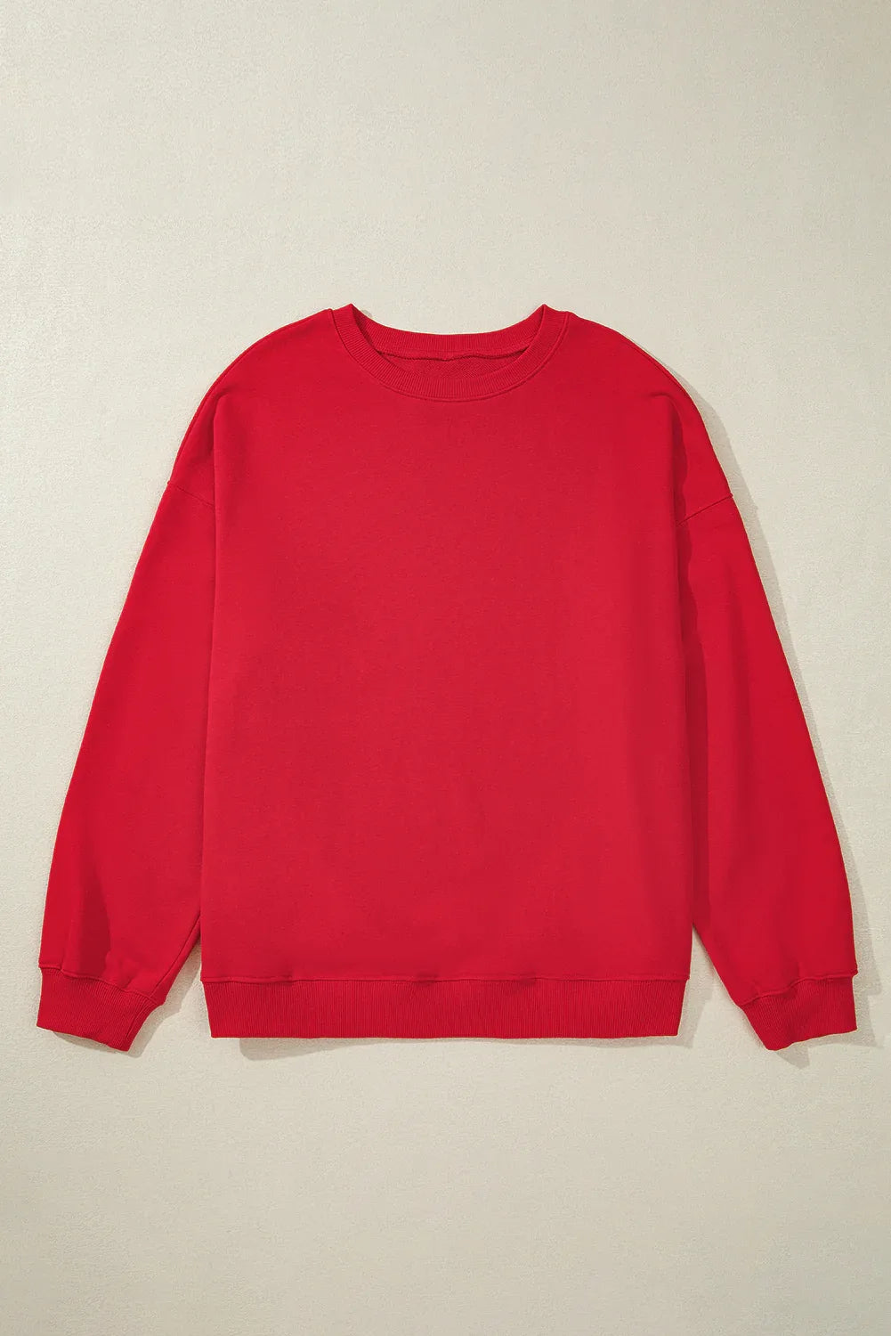 Racing Red Solid Crew Neck Drop Shoulder Plus Size Sweatshirt - MarkoFit