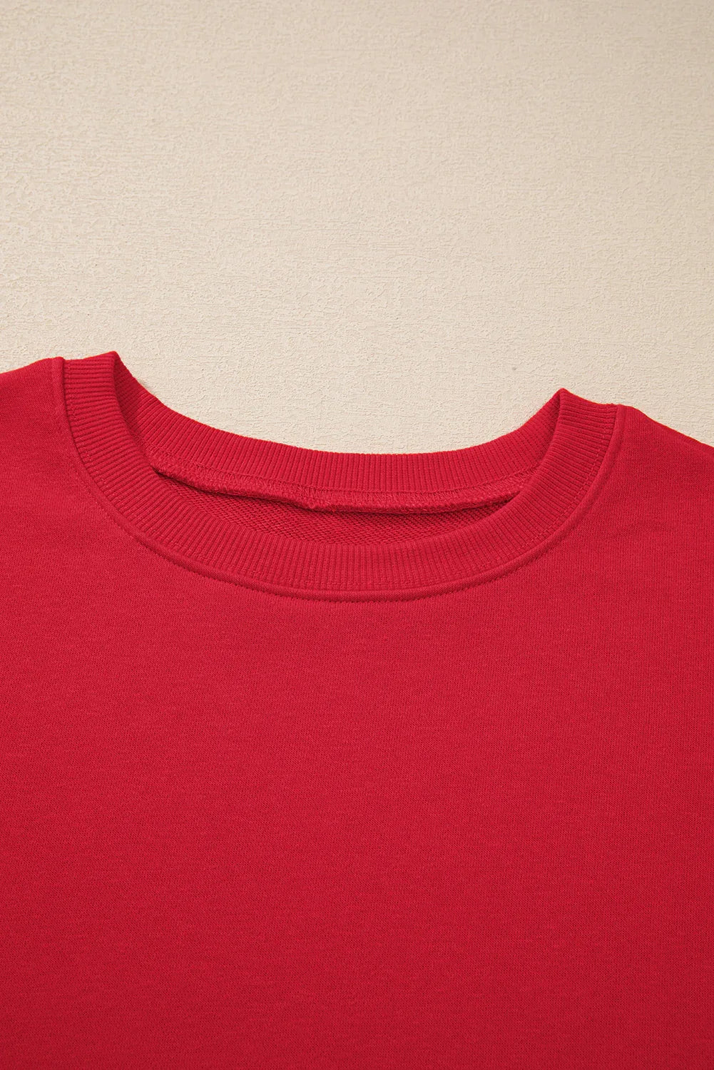 Racing Red Solid Crew Neck Drop Shoulder Plus Size Sweatshirt - MarkoFit