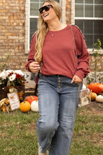 Redwood Burl Aztec Patchwork Drop Shoulder Plus Size High Low Sweatshirt - MarkoFit