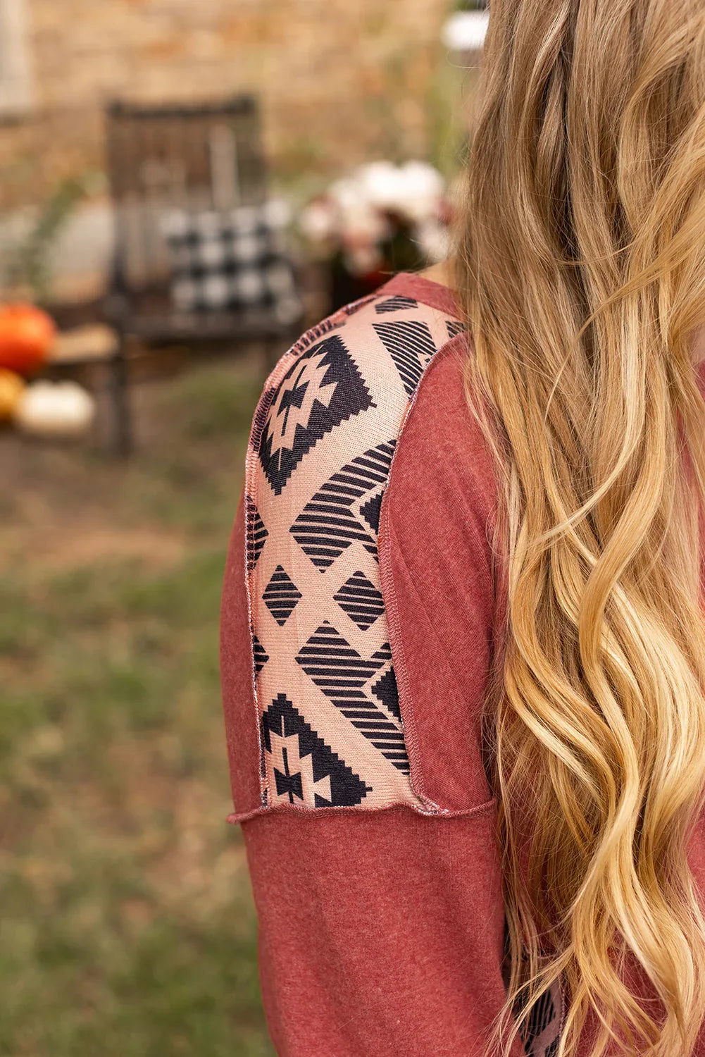 Redwood Burl Aztec Patchwork Drop Shoulder Plus Size High Low Sweatshirt - MarkoFit