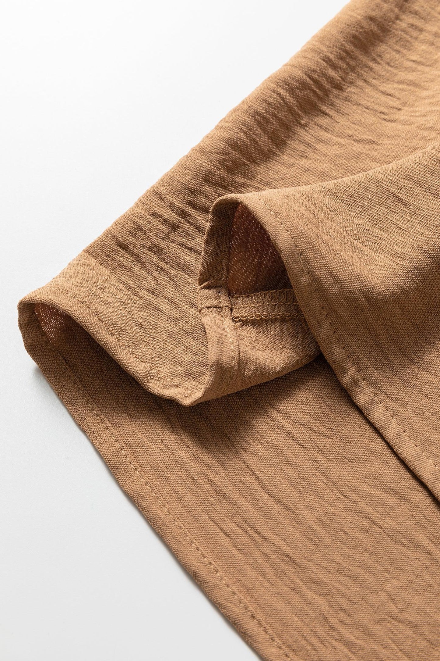 Camel Contrast Leopard Print Patchwork Polo Collar Buttons Front Ruffled Long Sleeve Blouse - MarkoFit